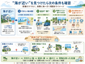 「海が近い」から予約前に確認したい条件を整理した図